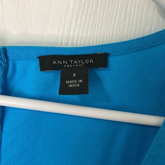 Ann Taylor Factory Blue Eyelit Tiered Embroidered Petal Sleeves Maxi Dress Sz 8 - Picture 8 of 13